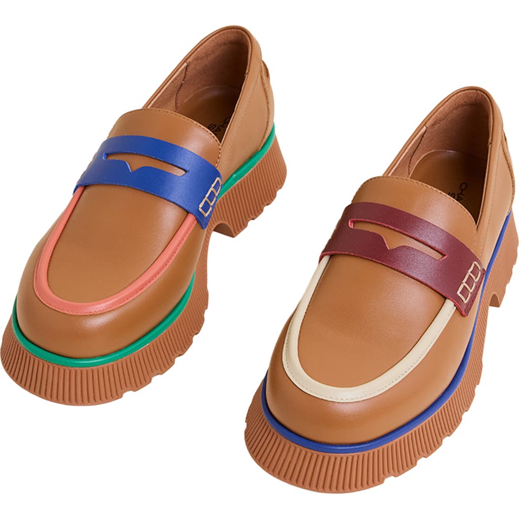 Charlotte Stone Adam Mismatched Lug Sole Penny Loafer In Brown