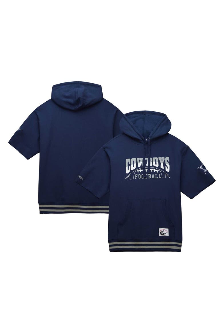 Men's Mitchell & Ness Navy Dallas Cowboys Pre-Game Short Sleeve Pullover Hoodie, Main, color, Navy