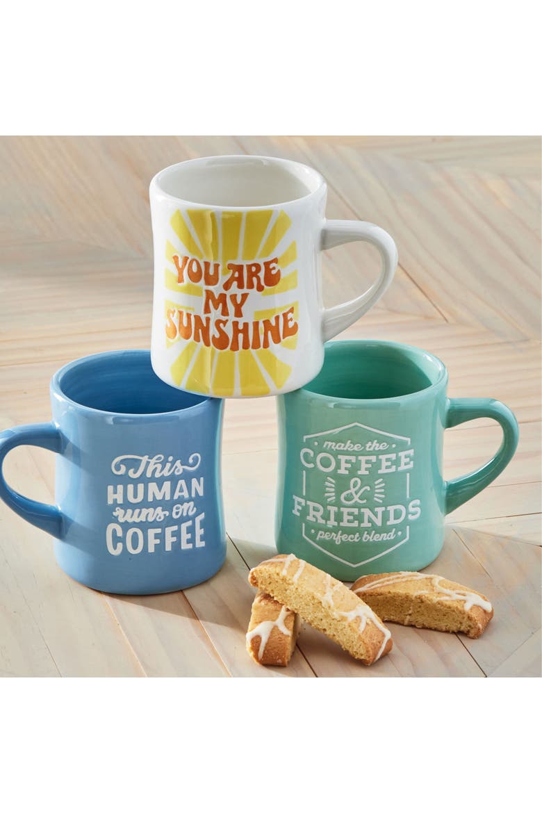 This Human Runs On Coffee Diner Mug Periwinkle Blue Stoneware Everyday, Alternate, color, Blue