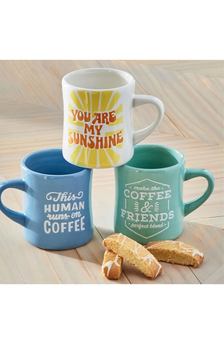 tag This Human Runs On Coffee Diner Mug Periwinkle Blue Stoneware Everyday, Alternate, color, Blue