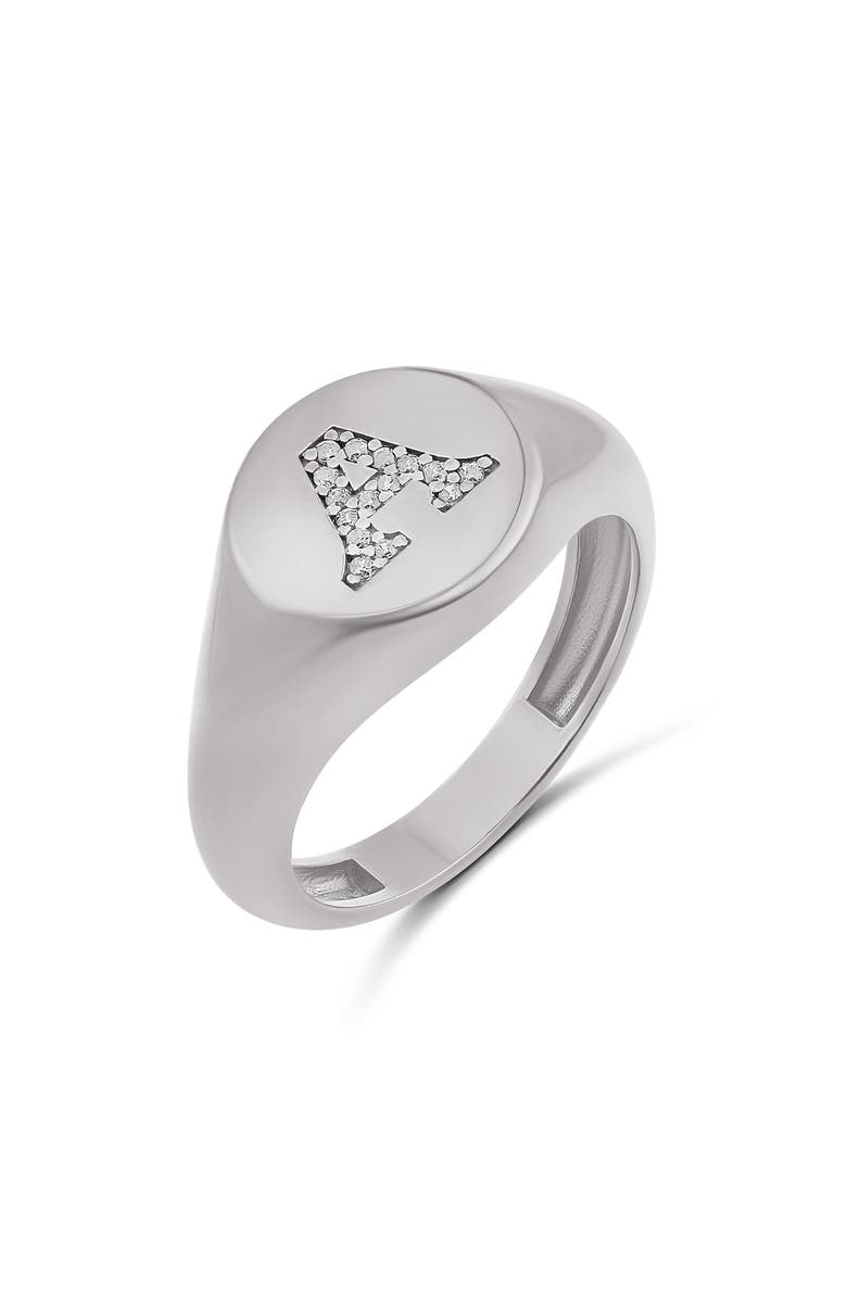 SHYMI Pavé Signet Initial Ring, Main, color, Silver