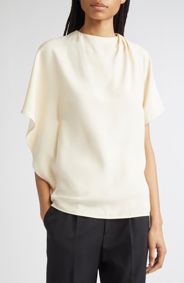 Proenza Schouler Etta Hammered Viscose Asymmetric Sleeve Top, Main, color, Champagne