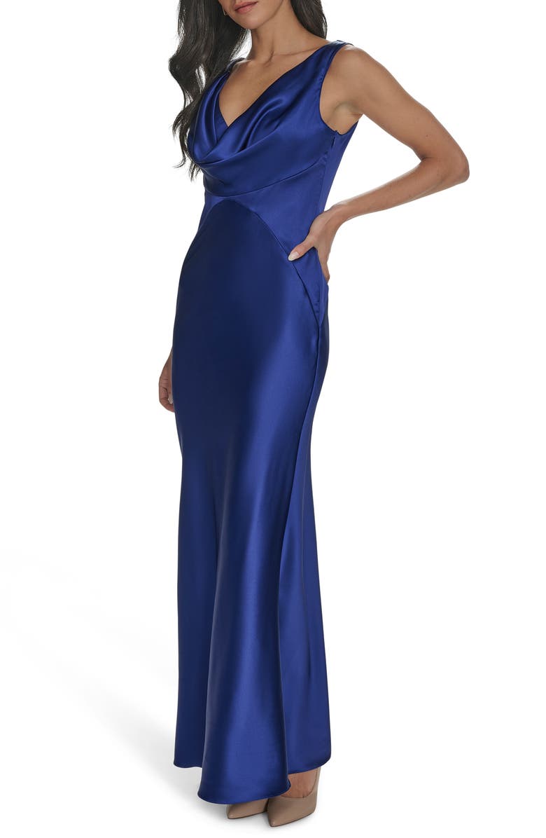 Draped Neck Satin Gown