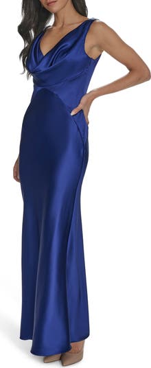 Draped Neck Satin Gown