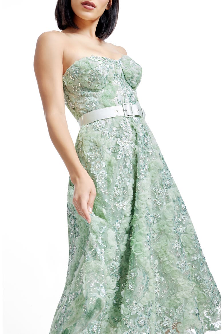 Mabel Beaded Floral Appliqué Strapless Belted Cocktail Dress<br> Mabel Embroidered Floral Strapless Cocktail Dress, Alternate, color, SAGE MULTI