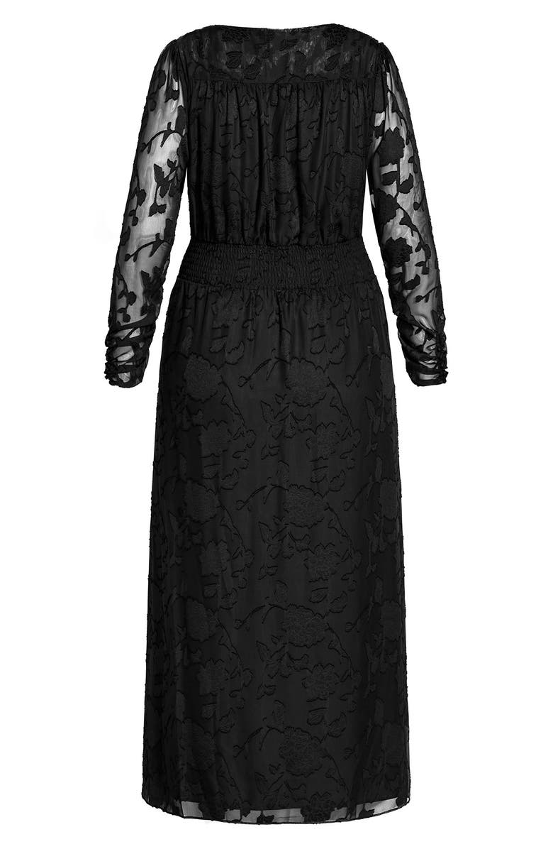 City Chic Sweet Sass Long Sleeve Burnout Chiffon A-Line Dress, Alternate, color, 