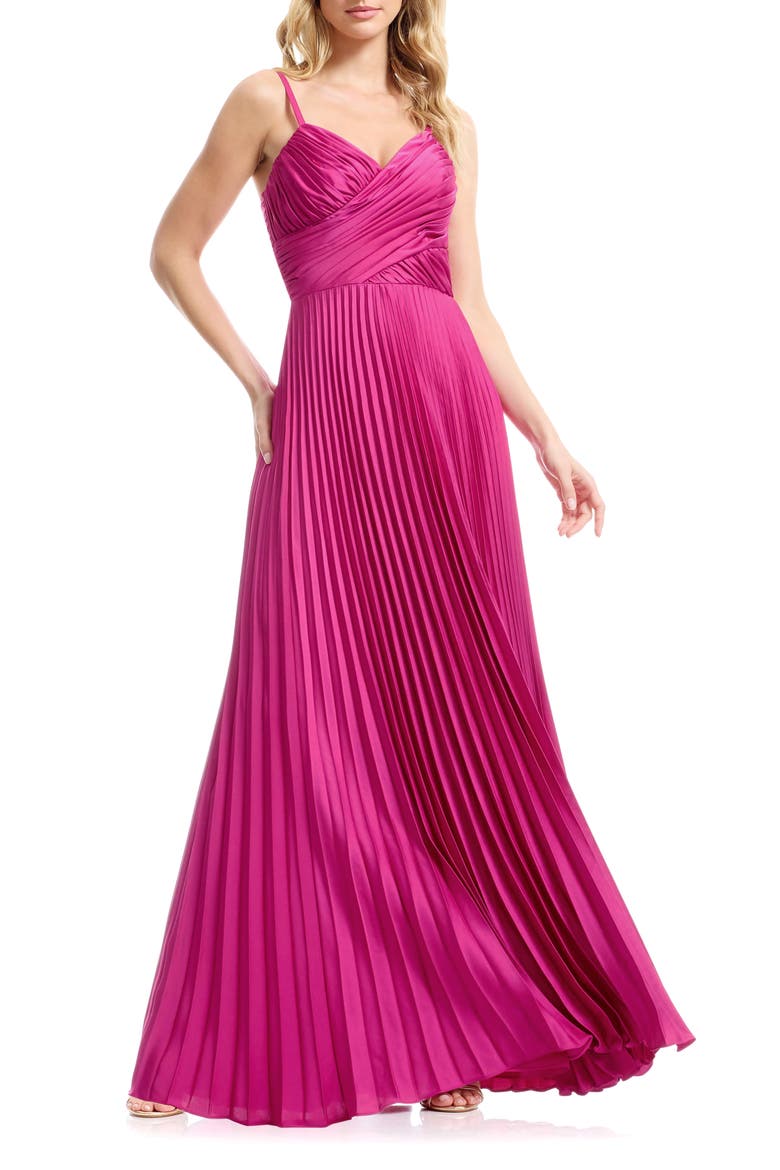 Pleated Satin Gown, Main, color, BRIGHT FUCHSIA