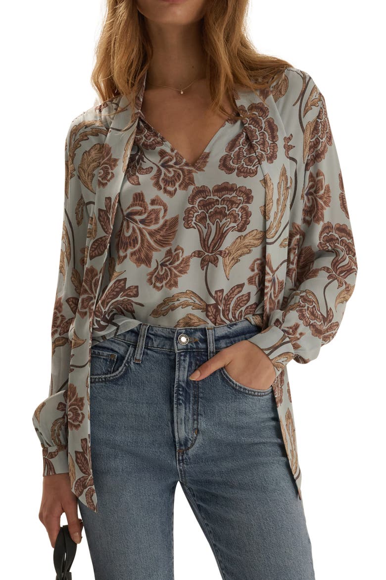 The Simone Tie Neck Top, Main, color, SKY PAISLEY FLORAL