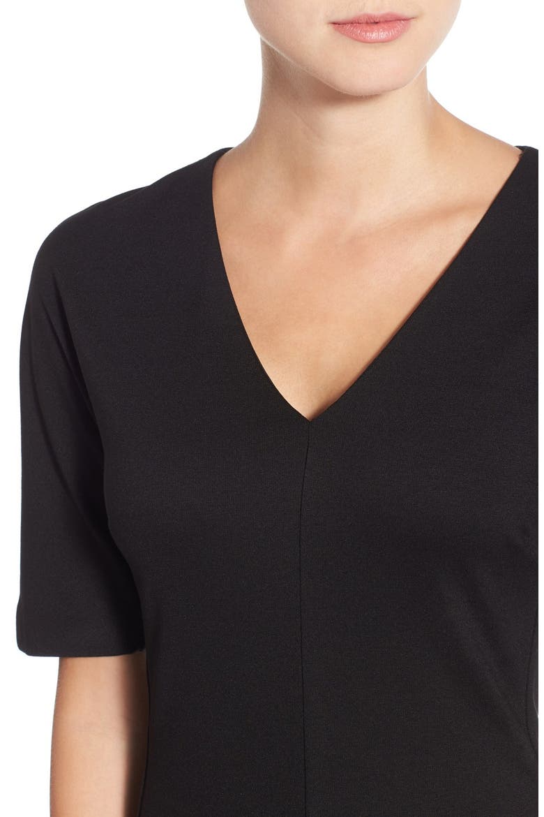 V-Neck Crepe Sheath Dress, Alternate, color, BLACK