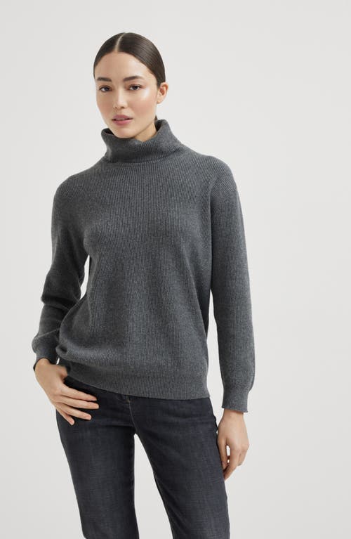 Brunello Cucinelli Cashmere Ribbed Rollneck Sweater In Lead