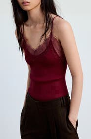 MANGO Ribbed Lace Detail Camisole