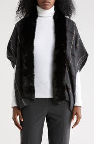 Vince Camuto Faux Fur Collar Plaid Ruana