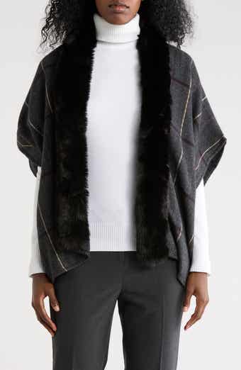 Vince Camuto Faux Fur Collar Plaid Ruana