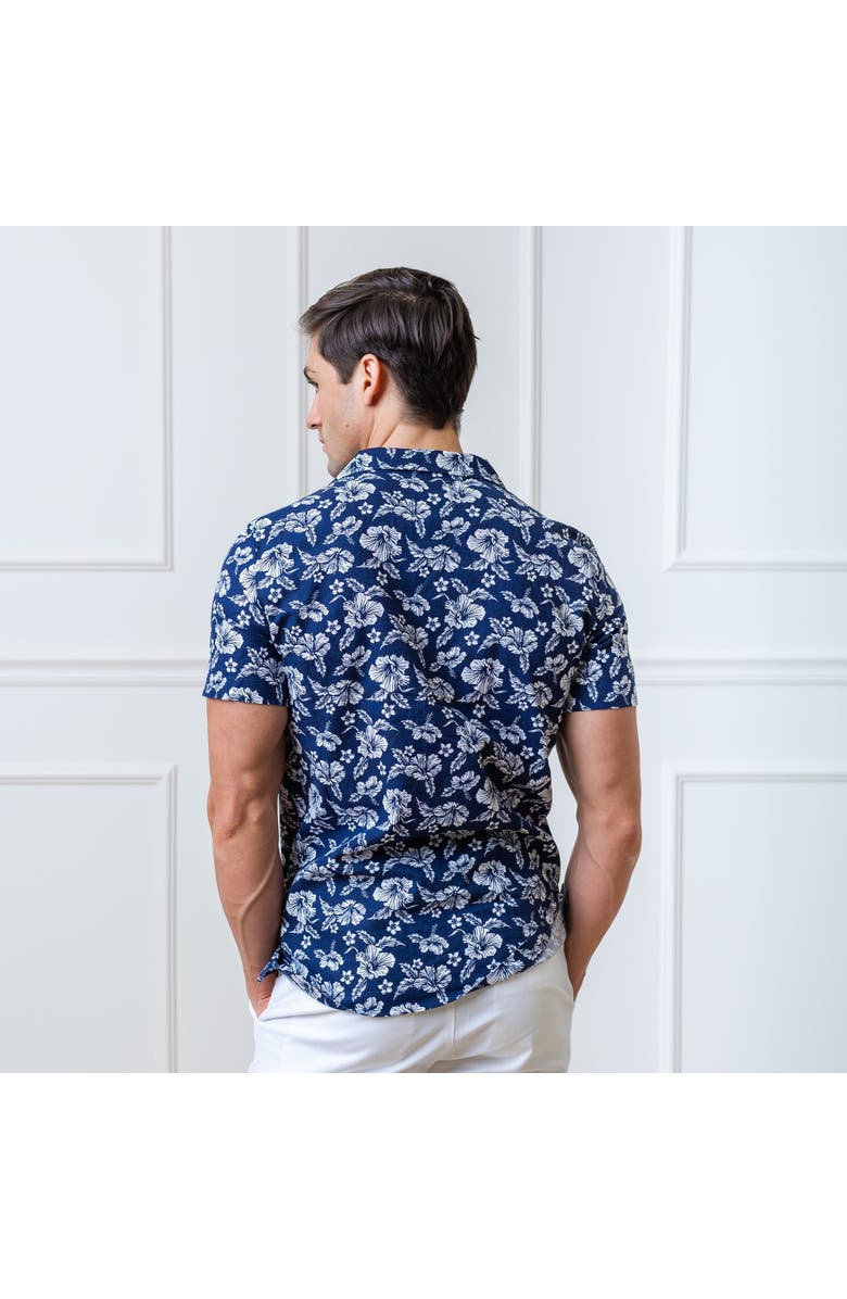 Hope & Henry Men's Linen Short Sleeve Camp Shirt, Alternate, color, Navy Hibiscus Linen
