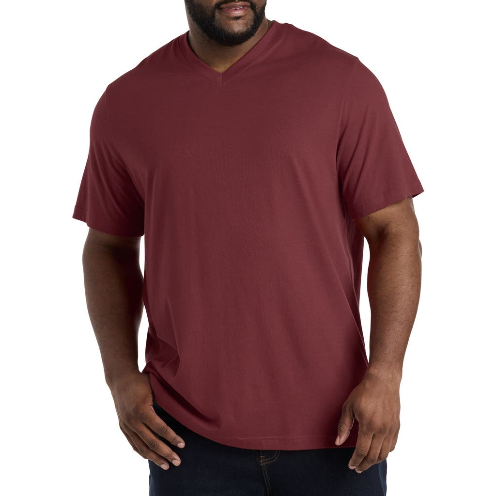 Harbor Bay By Dxl Big & Tall Moisture-wicking Jersey V-neck T-shirt In Burgundy