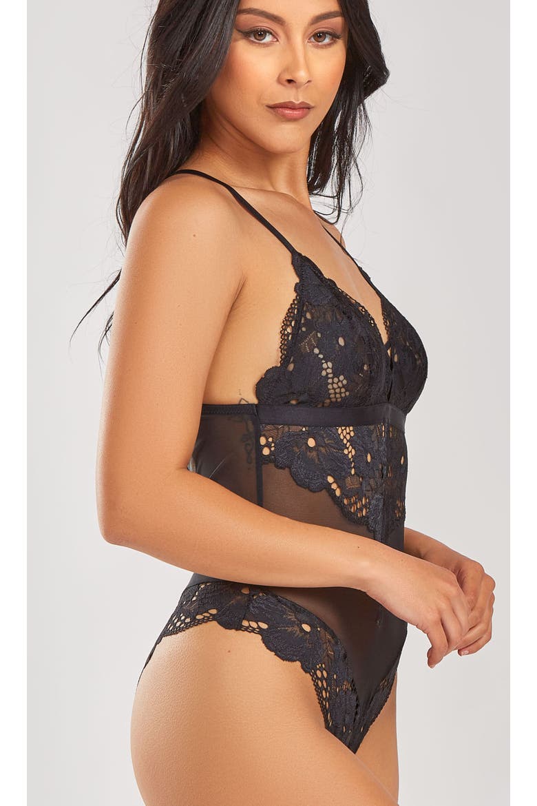 Soft Cup Lace & Mesh Teddy, Alternate, color, Black