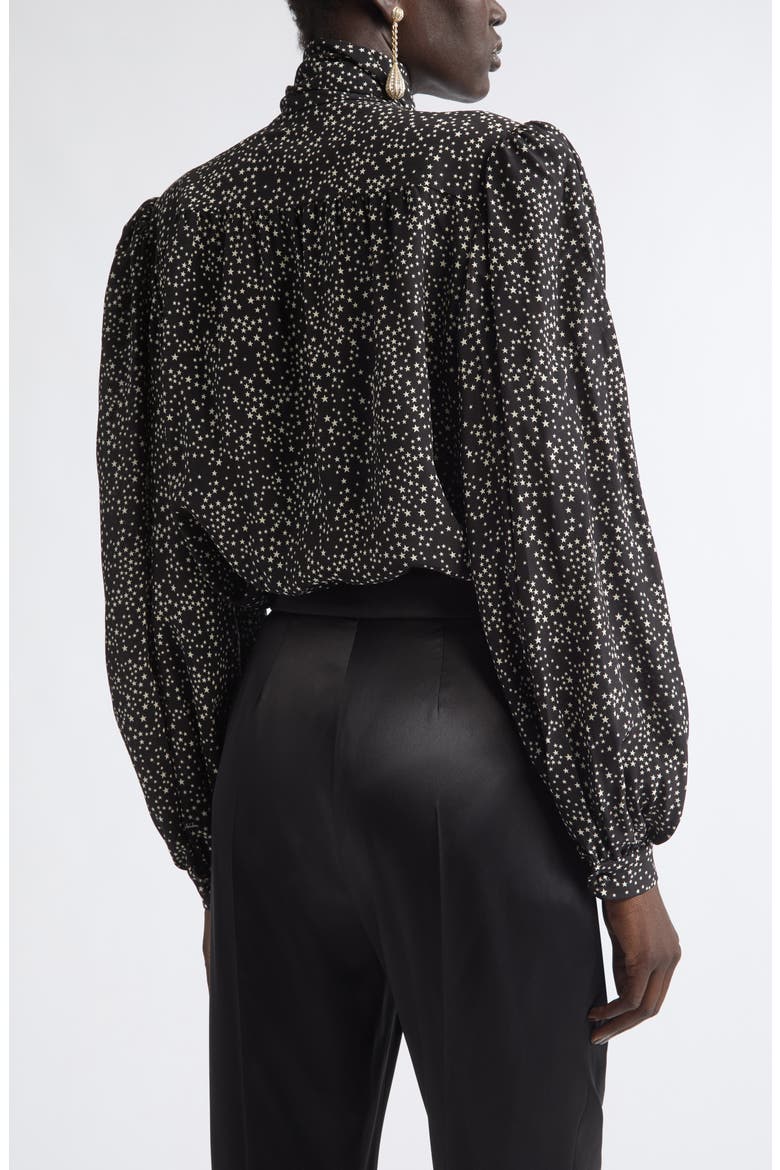 Starry Long Sleeve Silk Minidress, Alternate, color, BLACK/ CREAM