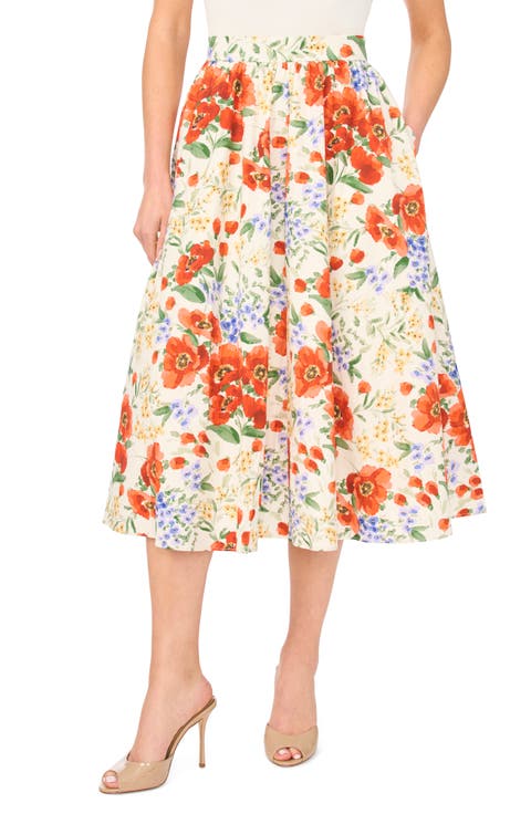 Mari Floral Print Gathered Midi Skirt