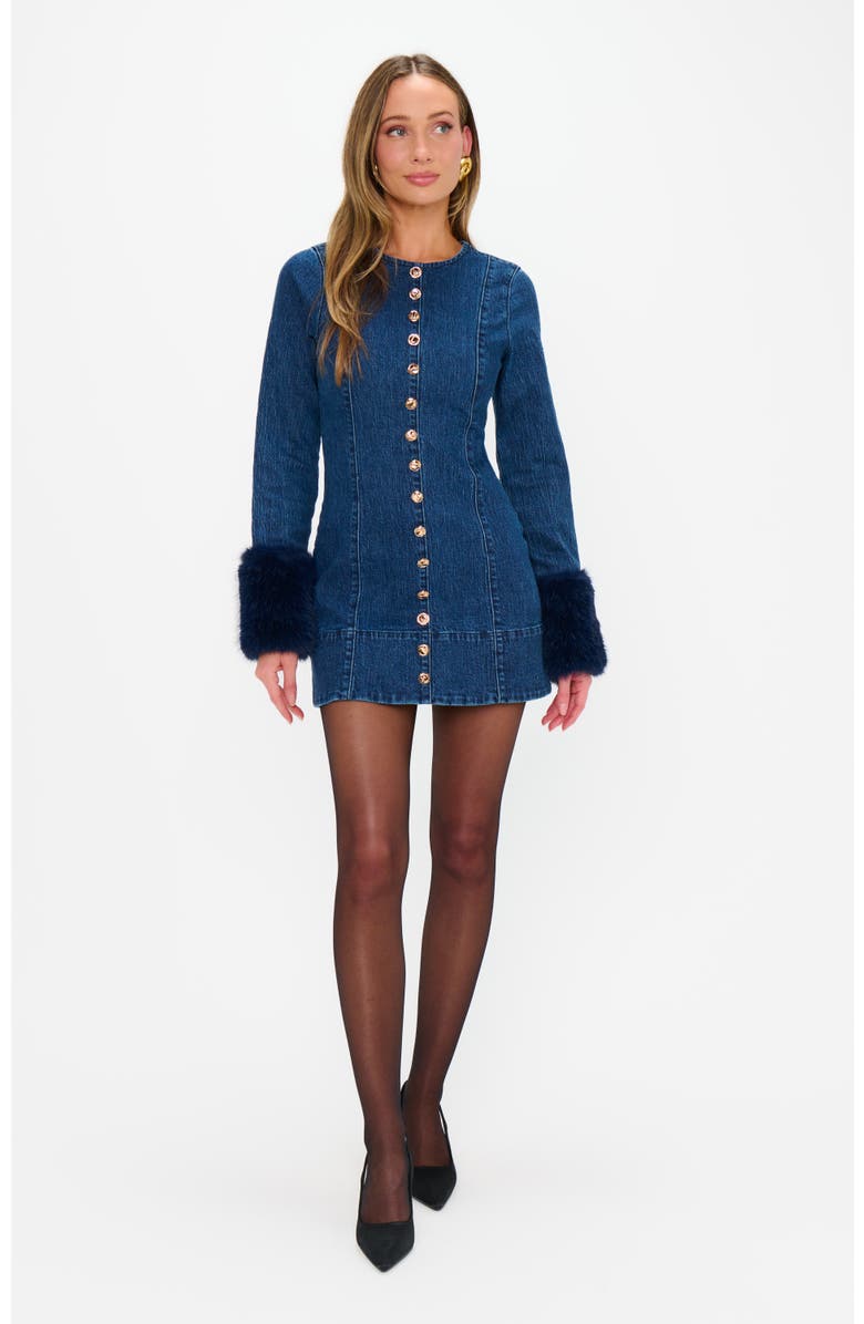 Show Me Your Mumu Rockefeller Mini Dress, Alternate, color, Subzero Indigo With Faux Fur