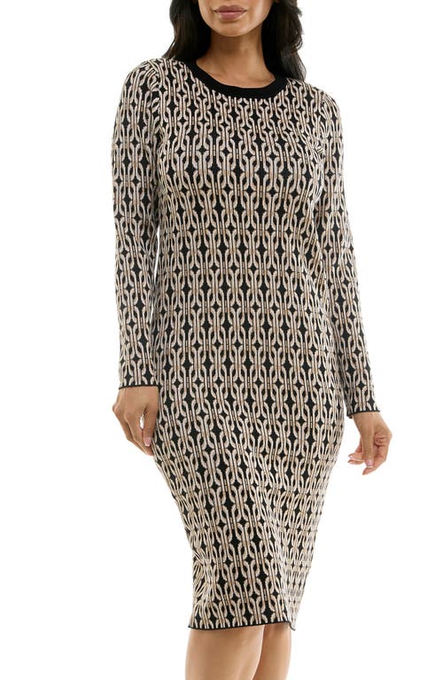 Nina Leonard Leopard Print Long Sleeve Sweater Dress In Black/tan