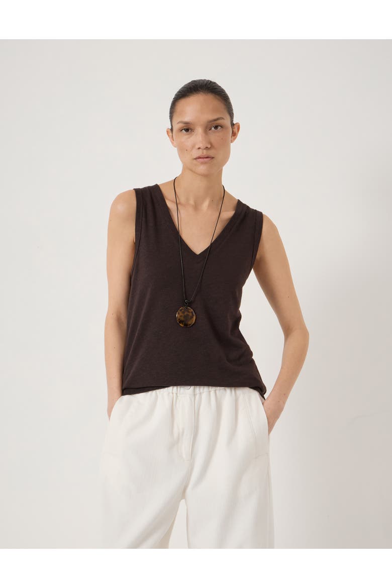 Lio Linen V-Neck Vest, Main, color, Dark Brown
