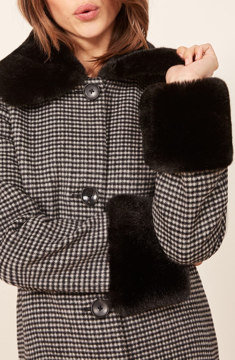 Reformation Lucille Faux Fur Trim Coat, Alternate, color,