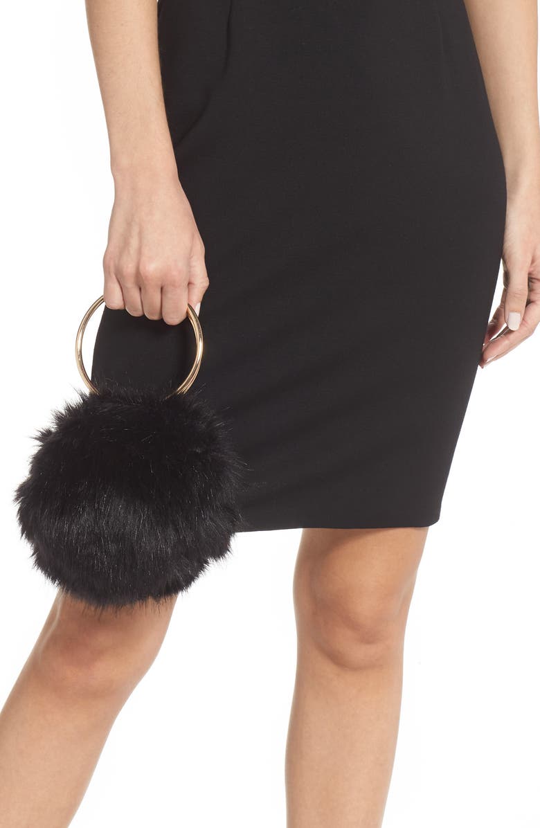 BP. Ring Handle Faux Fur Clutch, Alternate, color,