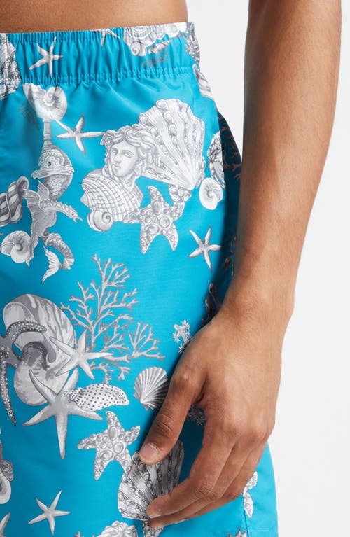 Versace Coral Theater Swim Trunks In Blue