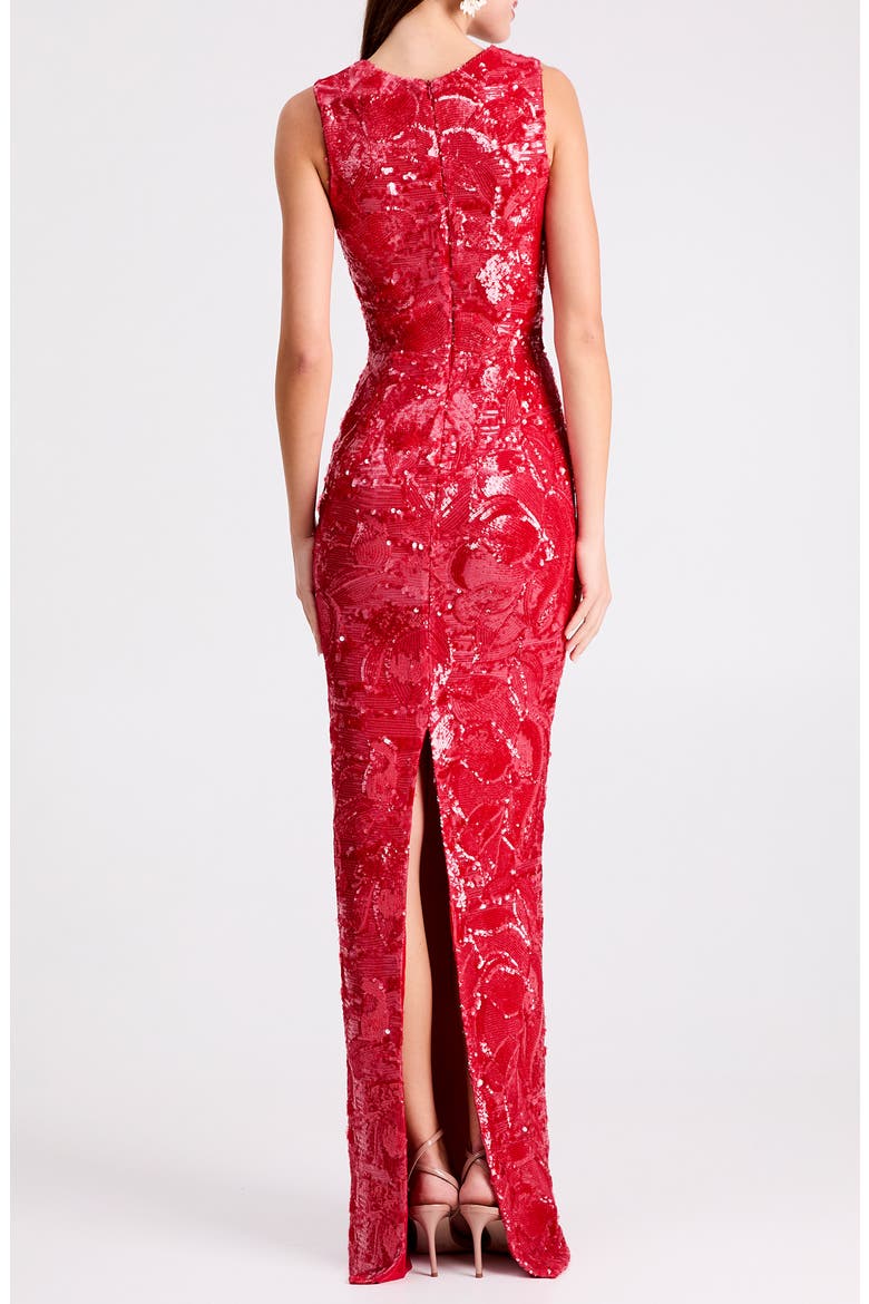 Iris Floral Sequin Gown, Alternate, color, STRAWBERRY