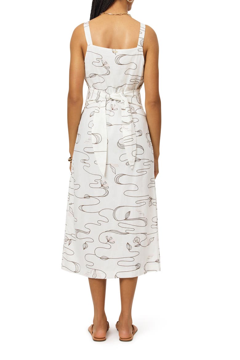 Sleeveless Button Front Linen Blend Midi Dress, Alternate, color, WAVY FLORAL
