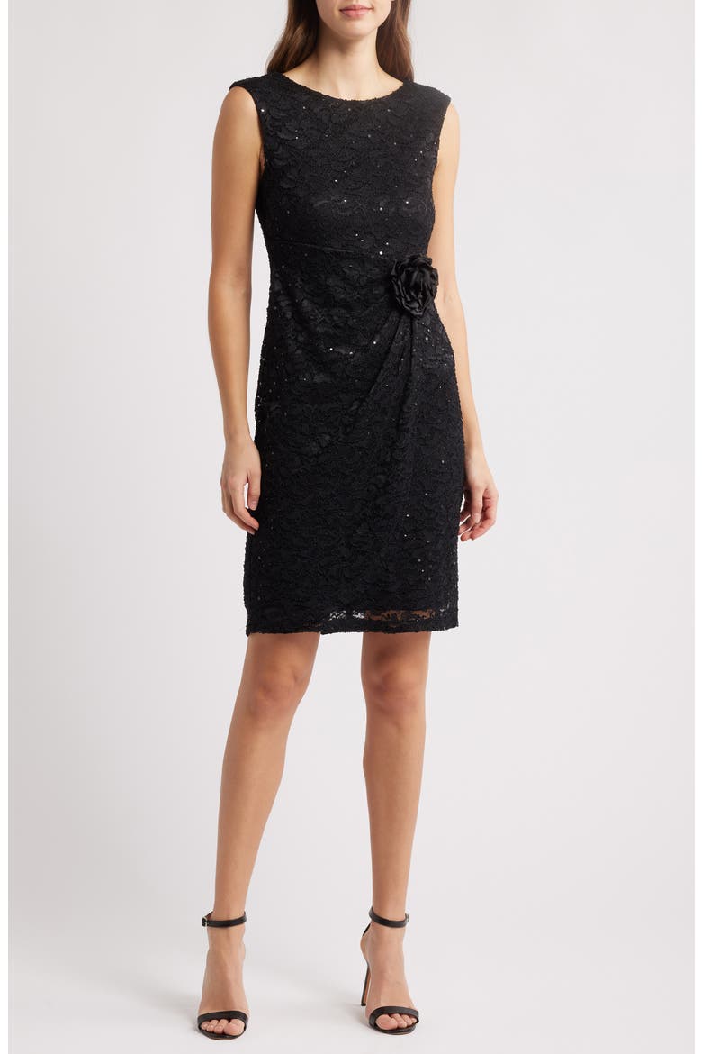 nightway sequined lace cocktail dress Nightway Cocktail Dress Size 10 Navy Blue Sequin Floral Lace