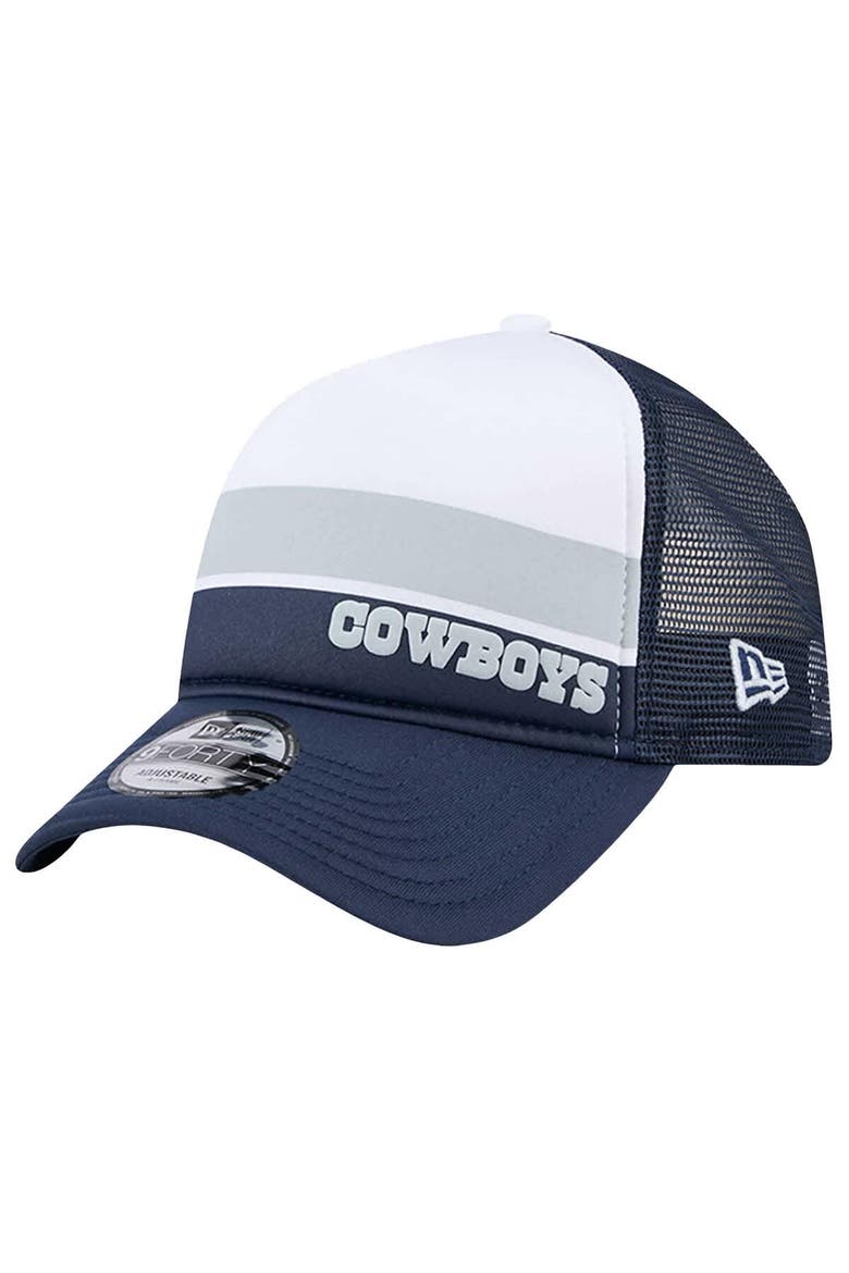 Men's New Era  White/Navy Dallas Cowboys Sport Night Color Block 9FORTY A-Frame Trucker Adjustable Hat, Main, color, White