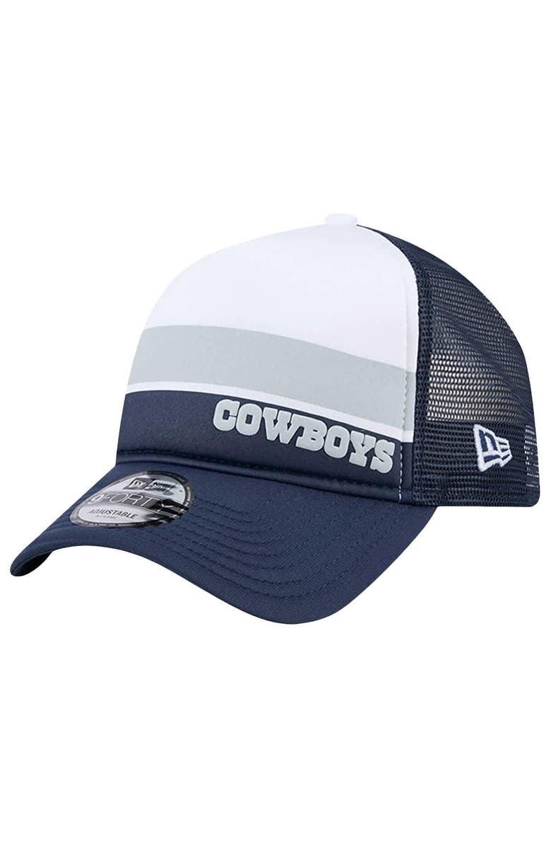 New Era Men's New Era White/Navy Dallas Cowboys Sport Night Color Block 9FORTY A-Frame Trucker Adjustable Hat, Main, color, White
