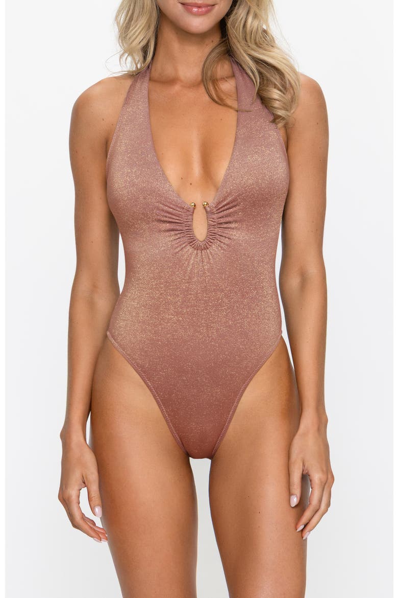 Starlight Shimmer Halter One-Piece Swimsuit, Main, color, Light/Pastel Pink