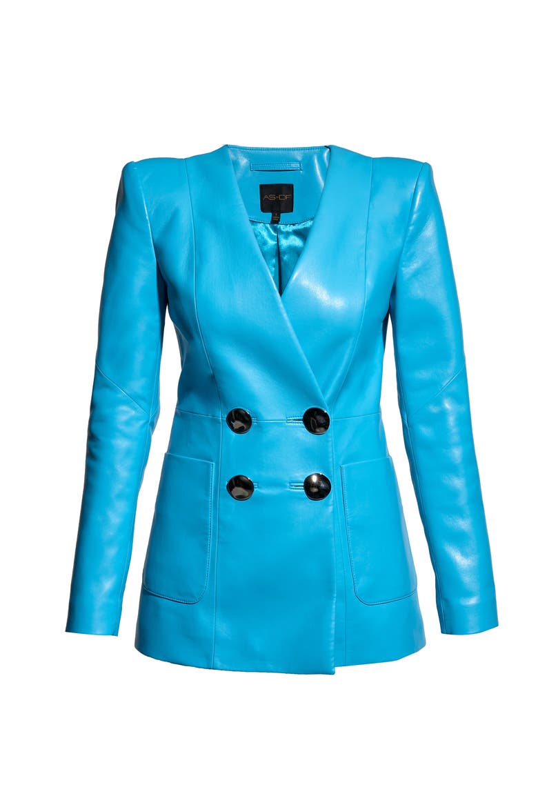 Claude Recycled Leather Blazer, Alternate, color, Fiji Blue