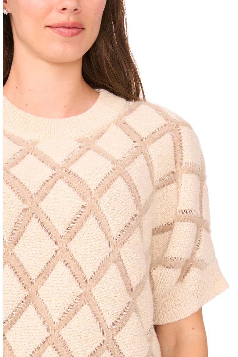 Short Sleeve Diamond Stitch Sweater, Alternate, color, BIRCH