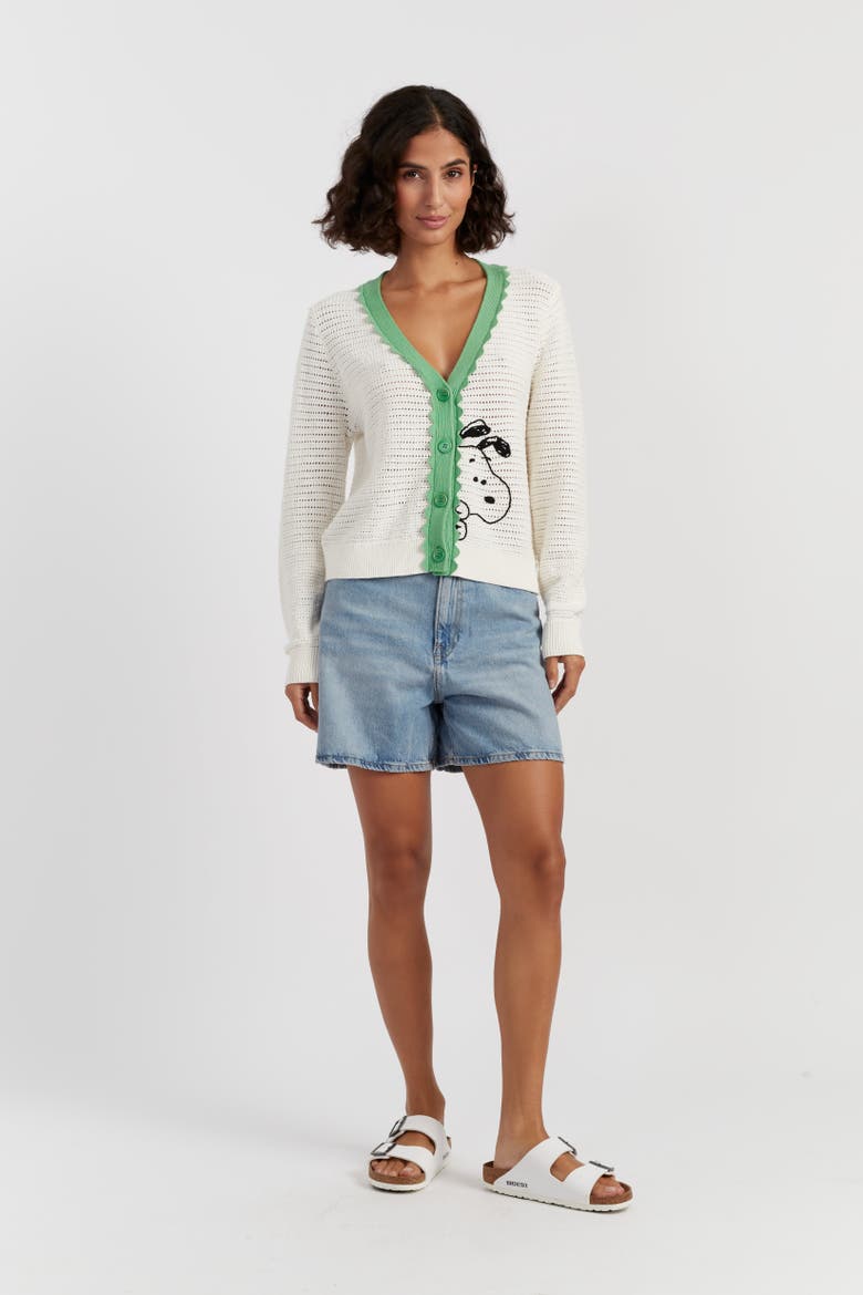 Cotton Snoopy Crochet Peekabo Cardigan, Alternate, color, Cream