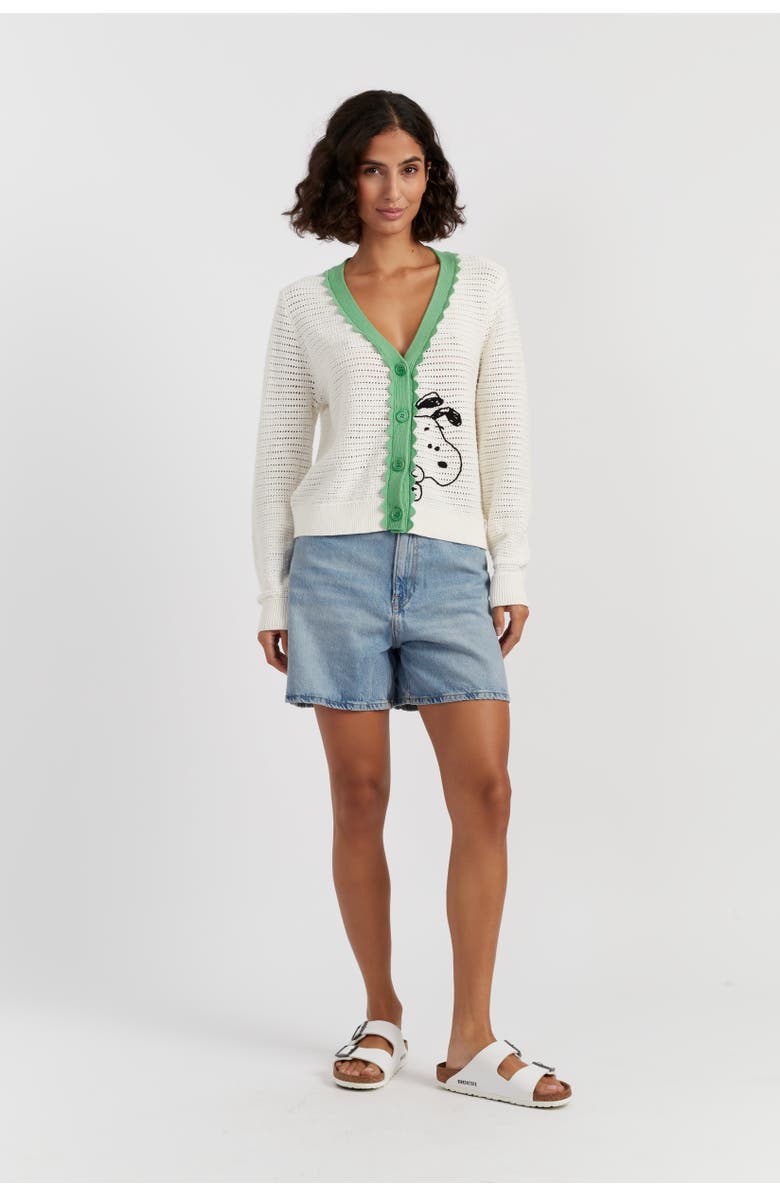 Chinti & Parker Cotton Snoopy Crochet Peekabo Cardigan, Alternate, color, Cream