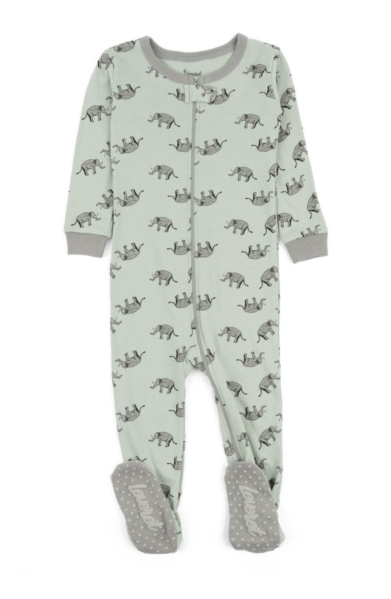 Leveret Footed Printed Cotton Pajamas, Animal, Holiday & Fun Prints, Alternate, color, Gray Elephant