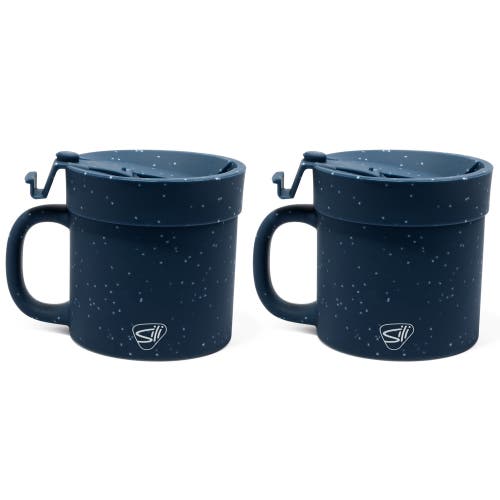 Silipint 2 Pack 16oz Silicone Coffee Mug W/ Lid, Speckled Blue