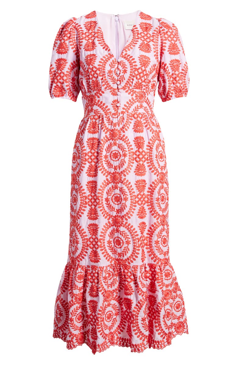 Adelyn Rae Luisa Embroidered Cotton Midi Dress, Alternate, color, 