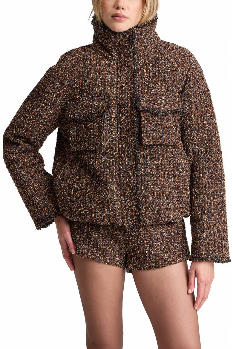 A Line Raglan Puffer Jacket, Main, color, WARM AUTUMN MULTI