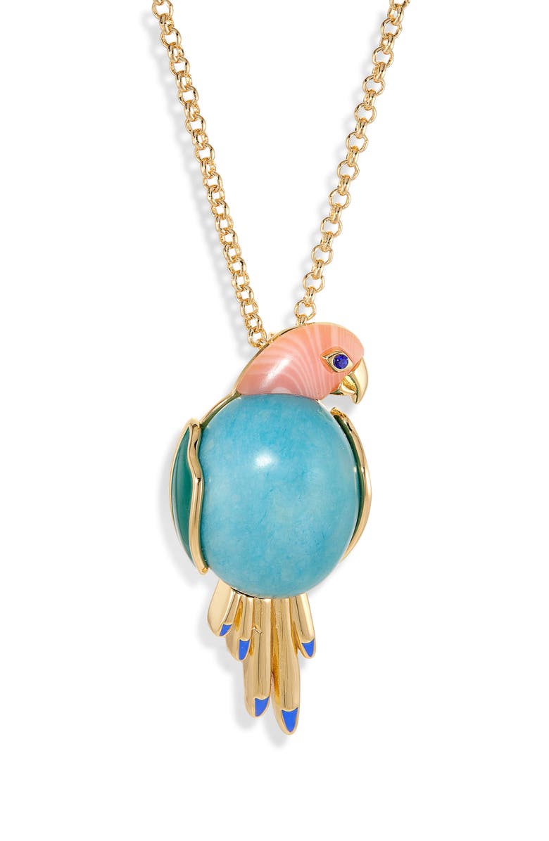 Lele Sadoughi Eileen Parrot Convertible Brooch & Pendant Necklace, Main, color, Clementine Turquoise