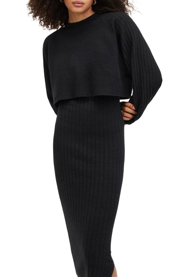 Margot Two-Piece Rib Crop Sweater & Midi Sweater Dress, Alternate, color, DOE BROWN