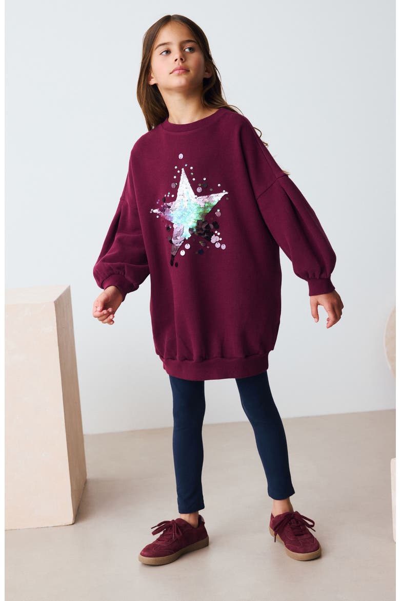 Kids' Sequin Star Sweatshirt Dress, Alternate, color, RED