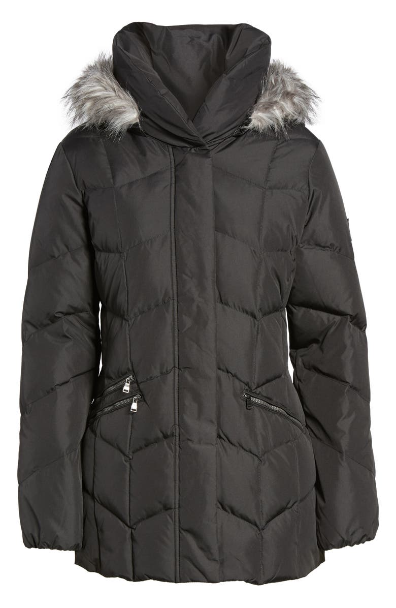Larry Levine Quilted Coat with Faux Fur Trim, Alternate, color, 