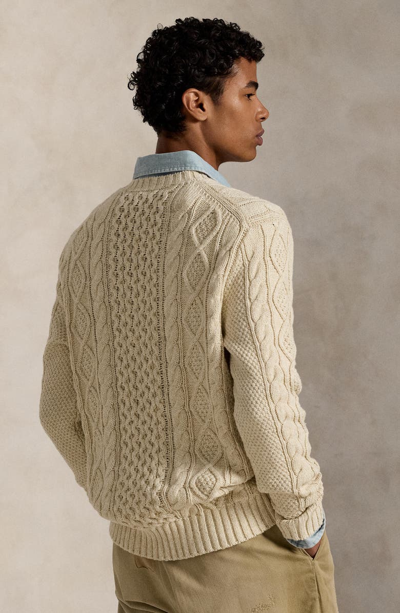Polo Ralph Lauren Cable Stitch Cotton Sweater, Alternate, color, Oatmeal Combo