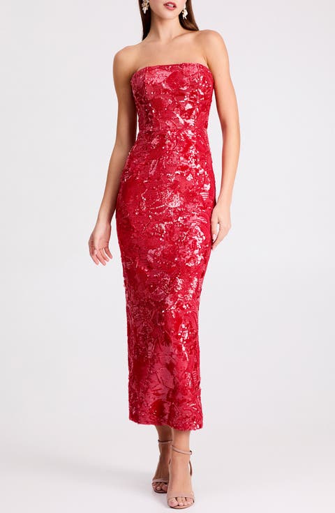 Leslie Pattern Sequin Strapless Gown