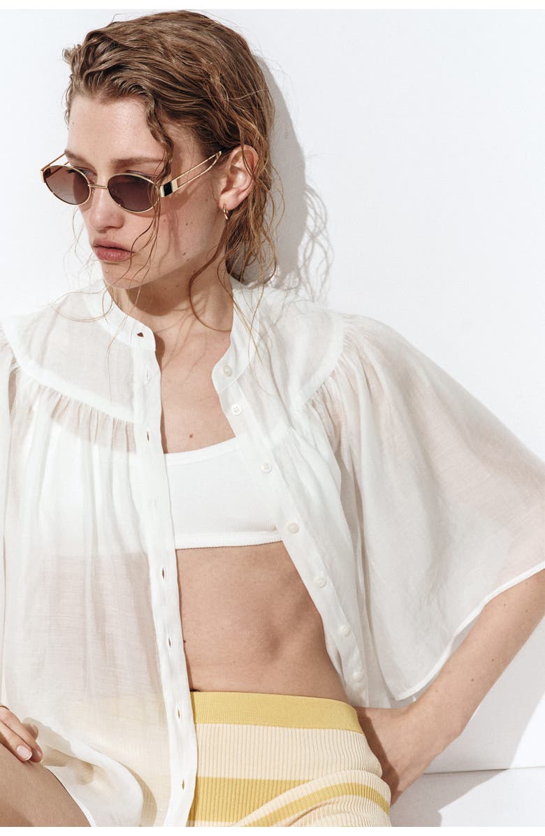 H&M Butterfly-sleeved Blouse, Alternate, color, White