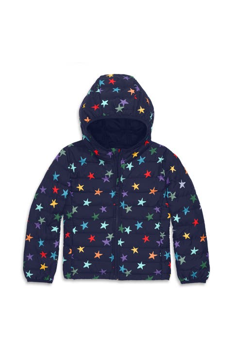 Lightweight Puffer Jacket In Rainbow Confetti Stars